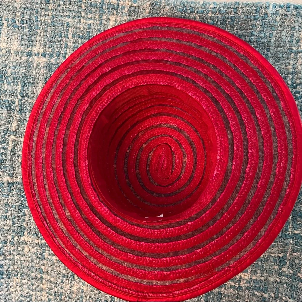 Elegant Red Wide-Brim Decorative Women's Hat - Picture 6 of 8